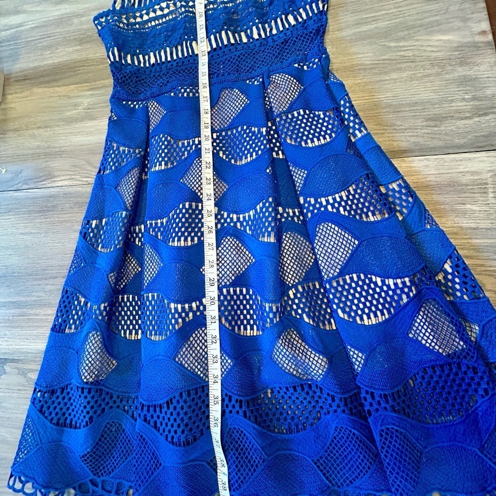 Zoe & Sam Royal Blue Battenberg Style Cut Out Lace Midi Statement Dress Size L - Picture 12 of 12